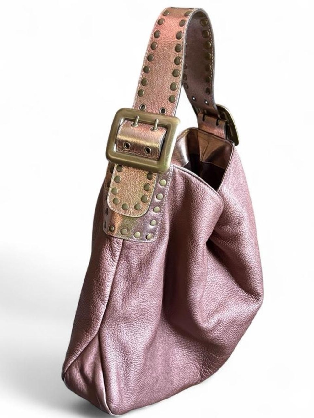 Be & D Crawford Studded Leather
Hobo Bag Mauve Metallic Rose Gold